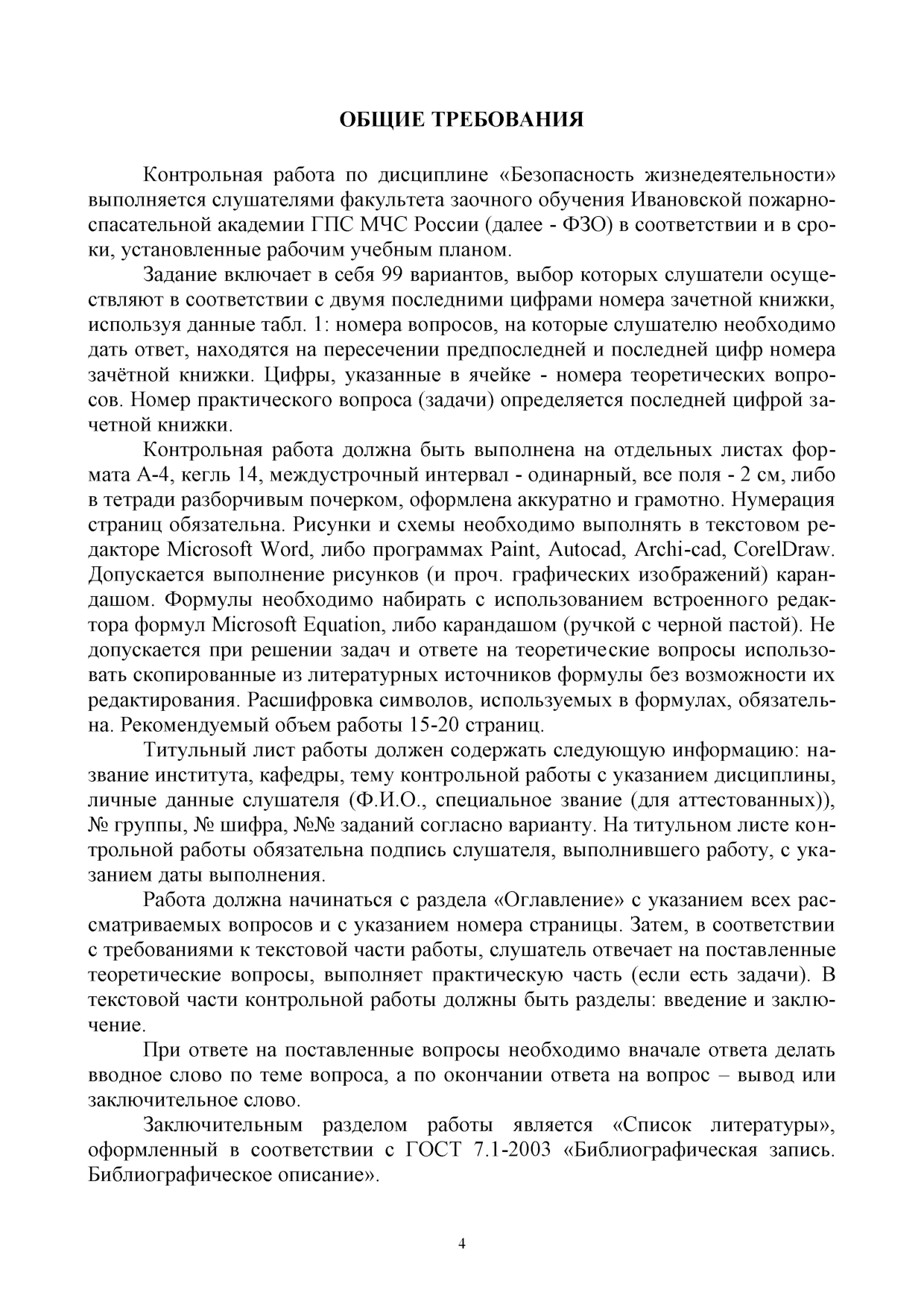 Каменчук В.Н. Безопасность жизнедеятельности: методические рекомендации по  выполнению контрольной работы слушателями ФЗО/ В. Н. Каменчук А. В.  Харламов А. В. Пронин А. А. Лазарев - Иваново: ИПСА ГПС МЧС России, 2017. -